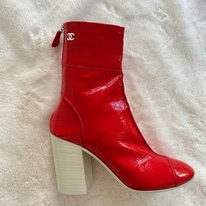 chanel red boots